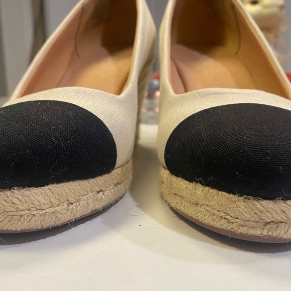 J. Crew Cream Canvas Espadrille Flats with Black Cap Toe - Picture 8 of 10